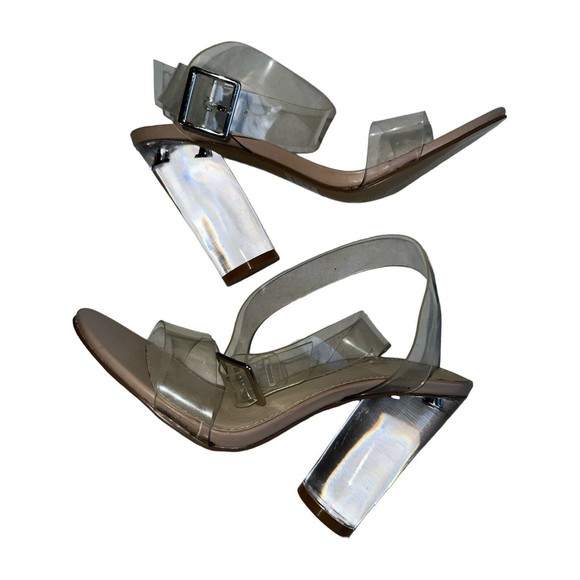 Madden Girl Clear Strap Block Heel Sandals Nude 5.5 Lucite Y2K - Picture 2 of 8